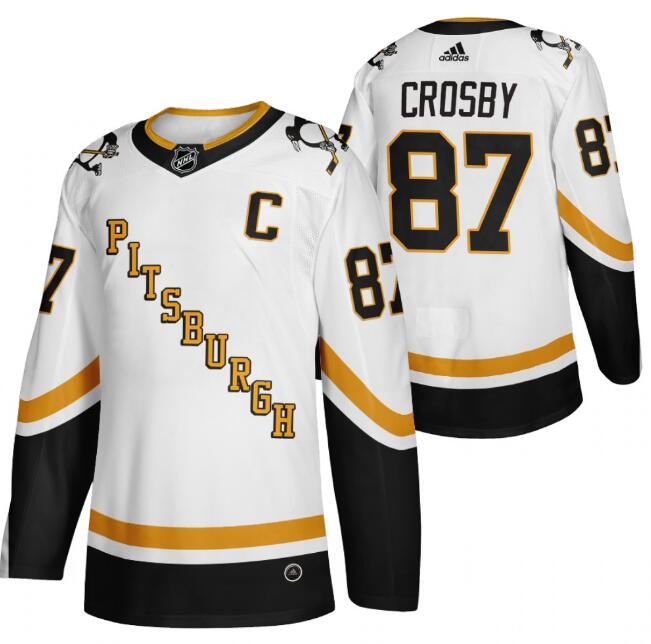 Men's Pittsburgh Penguins #87 Sidney Crosby 2021 Reverse Retro White Stitched NHL Jersey